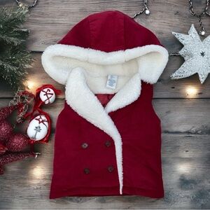 EUC ASPEN KIDS RED CORDUROY SNAP VEST W/HOODIE LINED W/SHERPA LIKE MATERIAL•S/2T